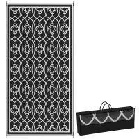 Outsunny Reversible Outdoor Rug, Waterproof Plastic Straw with Carry Bag, 9' x 18', Black & White Lantern(m-11)