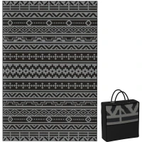 Outsunny Reversible Outdoor Rug, Waterproof Plastic Straw with Carry Bag, 6' x 9', Black & Gray Geometric Wall(m-11)
