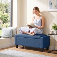 HOMCOM Storage Ottoman, Storage Bench with Wooden Legs, Tufted Armrests for Entryway, Living Room, Bedroom, 36.6", Blue(m-9)