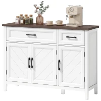 HOMCOM Sideboard Buffet Cabinet, 44" Farmhouse Kitchen Cabinet with 3 Chevron Doors, 2 Drawers and 2 Adjustable Shelves, White(m-2)