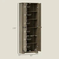 HOMCOM 67" Farmhouse Pantry Cabinet, Freestanding Food Pantry Cabinet with Adjustable Shelves, Distressed Gray(m-3)