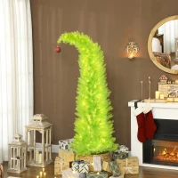 HOMCOM 6 ft Whimsical Christmas Tree, Pencil Xmas Tree with with Red Ball, Metal Base, Prelit with 230 LED Lights(m-2)