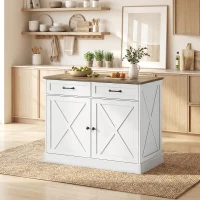 HOMCOM Kitchen Island with Sitting Space, Sideboard Cabinet with 2 Drawers and 2 Adjustable Shelves for Dining Room, White(m-8)