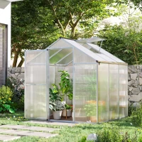 Outsunny Polycarbonate Greenhouse with Slide Door, Walk-in Outdoor Warm House for Plants Flower Growth, Clear(m-1)