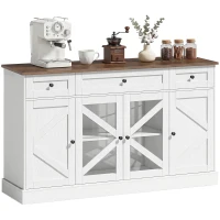 HOMCOM Sideboard Buffet Cabinet, 54" Farmhouse Kitchen Storage Cabinet with Acrylic Barn Doors and 3 Drawers, White Wood Grain(m-9)