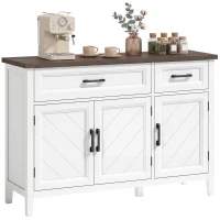 HOMCOM Sideboard Buffet Cabinet, 44" Farmhouse Kitchen Cabinet with 3 Chevron Doors, 2 Drawers and 2 Adjustable Shelves, White(m-9)