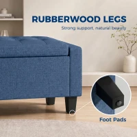 HOMCOM Storage Ottoman, Storage Bench with Wooden Legs, Tufted Armrests for Entryway, Living Room, Bedroom, 36.6", Blue(m-7)