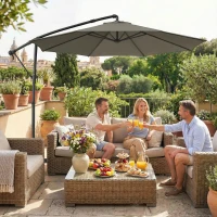 Outsunny 10 ft Offset Patio Umbrella with Cover, Hanging Cantilever Umbrella with 360° Rotation, Crank Handle, Tilt Grayish Brown(m-10)