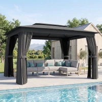 Outsunny 10' x 12' Outdoor Patio Gazebo, Soft Top Gazebo Canopy Shelter with Curtains, Netting, Steel Frame, Hooks, Dark Gray(m-11)