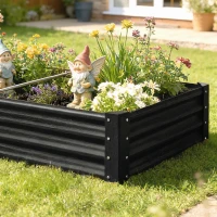 Outsunny Galvanized Garden Beds with Open Bottom, Outdoor Planter Box for Herbs Vegetables, 6 x 3 x 1ft, Black(m-10)