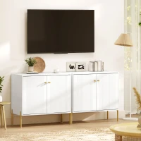 HOMCOM Sideboard, Modern Buffet Cabinet, Coffee Bar Cabinet with Fluted Doors and Adjustable Shelf, White(m-7)