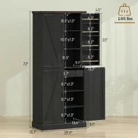 HOMCOM 72" Tall Kitchen Pantry Cabinet, Farmhouse Storage Cabinet with 8 Door Racks and Adjustable Shelves, Black(m-3)