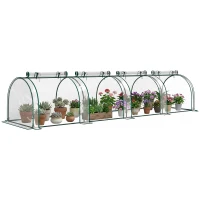 Outsunny 13' L x 3' W x 2.5' H Portable Tunneled Greenhouse with 4 Zippered Doors, Water/UV Fighting PVC Cover, Clear(m-1)