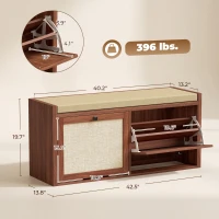 HOMCOM Shoe Storage Bench with Padded Seat, Shoe Storage Bench 2 Rattan Doors for Entryway, Brown(m-3)