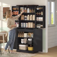 HOMCOM 72" Tall Kitchen Pantry Cabinet, Farmhouse Storage Cabinet with 8 Door Racks and Adjustable Shelves, Black(m-8)
