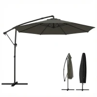 Outsunny 10 ft Offset Patio Umbrella with Cover, Hanging Cantilever Umbrella with 360° Rotation, Crank Handle, Tilt Grayish Brown(m-11)