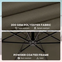 Outsunny 10 ft Offset Patio Umbrella with Cover, Hanging Cantilever Umbrella with 360° Rotation, Crank Handle, Tilt Grayish Brown(m-8)