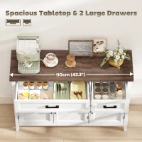 HOMCOM Sideboard Buffet Cabinet, 44" Farmhouse Kitchen Cabinet with 3 Chevron Doors, 2 Drawers and 2 Adjustable Shelves, White(m-5)