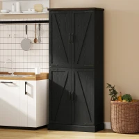 HOMCOM 72" Tall Kitchen Pantry Cabinet, Farmhouse Storage Cabinet with 8 Door Racks and Adjustable Shelves, Black(m-10)