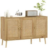 HOMCOM Bohemian Sideboard with Rattan Doors & Adjustable Shelf, Natural Wood Finish(m-9)