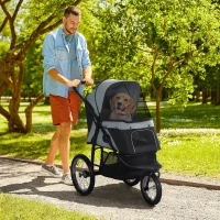 PawHut 3 Wheels Pet Stroller for Small Dogs and Medium Dogs with Adjustable Canopy, Safety Tether, Storage Basket, Gray(m-3)