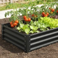 Outsunny Galvanized Garden Beds with Open Bottom, Outdoor Planter Box for Herbs Vegetables, 6 x 3 x 1ft, Black(m-9)