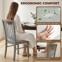 HOMCOM Dining Chairs Upholstered Kitchen Chairs with Rubberwood Legs Set of 2, Rustic Gray(m-5)