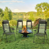 Outsunny Set of 4 Folding Patio Chairs, Camping Chairs with Adjustable Sling Back, Removable Headrest, Armrest for Garden, Backyard, Lawn, Black(m-2)