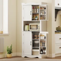 HOMCOM 73" Kitchen Pantry Cabinet, Freestanding Kitchen Hutch with 12 Door Shelves, Adjustable Shelves, Microwave Stand, White(m-8)