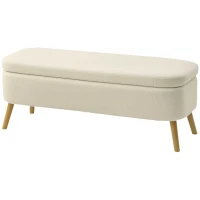 HOMCOM 47 Inches Storage Ottoman Bench, End of Bed Bench, Upholstered Teddy Fleece Storage Chest for Living Room, Beige(m-2)