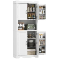 HOMCOM 73" Kitchen Pantry Cabinet, Freestanding Kitchen Hutch with 12 Door Shelves, Adjustable Shelves, Microwave Stand, White(m-9)