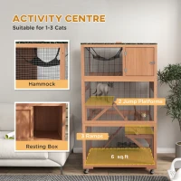 PawHut 2 Piece Wooden Catio, Cat Enclosure House with Hammock, Wheels, Platforms Ramps, Weather Protection Asphalt Roof(m-4)