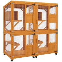 PawHut 2PCs Wooden Catio with Waterproof Roof, Resting Box, Wheels, Orange(m-11)