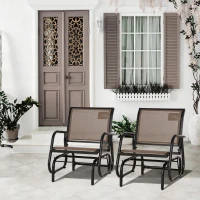 Outsunny 2 Piece Porch Glider Chair Set, Metal Frame Swing Glider Chair with Breathable Mesh Fabric, Curved Armrests and Steel Frame for Garden, Poolside, Backyard, Balcony, Brown(m-2)
