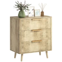 HOMCOM Fluted Chest of Drawers, Modern 3 Drawer Dresser with Pine Wood Legs, Finger Pulls for Closet, Living Room, Hallway, Oak(m-9)