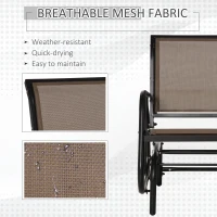 Outsunny 2 Piece Porch Glider Chair Set, Metal Frame Swing Glider Chair with Breathable Mesh Fabric, Curved Armrests and Steel Frame for Garden, Poolside, Backyard, Balcony, Brown(m-5)