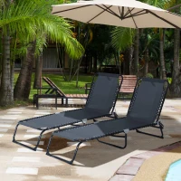 Outsunny Set of 2 Folding Chaise Lounge Chairs, Outdoor Sun Tanning Chairs with Reclining Back, Gray(m-10)