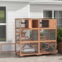 PawHut 2 Piece Wooden Catio, Cat Enclosure House with Hammock, Wheels, Platforms Ramps, Weather Protection Asphalt Roof(m-2)