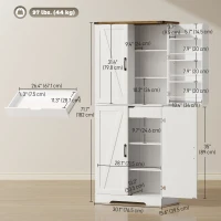 HOMCOM 72" Kitchen Pantry Cabinet, Farmhouse Storage Cabinet with 4 Doors, Drawer, 8 Door Shelves and Adjustable Shelf, White(m-3)