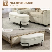 HOMCOM Storage Ottoman with Lift-Up Lid and Steel Legs, 45 Inches Sherpa Fleece Storage Chest for Living Room, Cream White(m-7)