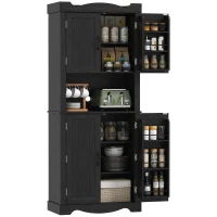 HOMCOM 73" Kitchen Pantry Cabinet, Freestanding Kitchen Hutch with 12 Door Shelves, Adjustable Shelves, Microwave Stand, Black(m-9)