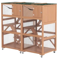 PawHut 2 Piece Wooden Catio, Cat Enclosure House with Hammock, Wheels, Platforms Ramps, Weather Protection Asphalt Roof(m-1)