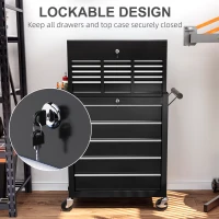 HOMCOM 14 Drawer Rolling Tool Chest, Lockable Tool Storage Cabinet with Detachable Top Toolbox, Protective Liner, Black(m-6)
