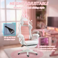 HOMCOM Cute Racing Gamer Chair, PU Leather Gaming Chair with Footrest, Headrest and Lumbar Support, Pink(m-5)