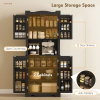 HOMCOM 73" Kitchen Pantry Cabinet, Freestanding Kitchen Hutch with 12 Door Shelves, Adjustable Shelves, Microwave Stand, Black(m-4)