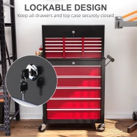HOMCOM 14 Drawer Rolling Tool Chest, Lockable Tool Storage Cabinet with Detachable Top Toolbox, Protective Liner, Red(m-6)
