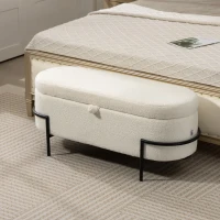 HOMCOM Storage Ottoman with Lift-Up Lid and Steel Legs, 45 Inches Sherpa Fleece Storage Chest for Living Room, Cream White(m-8)