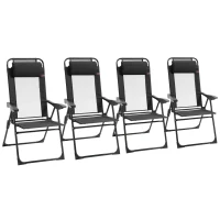 Outsunny Set of 4 Folding Patio Chairs, Camping Chairs with Adjustable Sling Back, Removable Headrest, Armrest for Garden, Backyard, Lawn, Black(m-11)