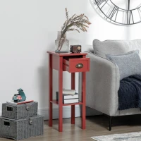 HOMCOM 2-Tier Nightstand, Side Table with Drawer and Shelf for Living Room or Bedroom, Set of 2, Red(m-10)
