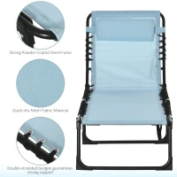 Outsunny Set of 2 Folding Chaise Lounge Chairs, Outdoor Sun Tanning Chairs with Reclining Back, Light Blue(m-5)